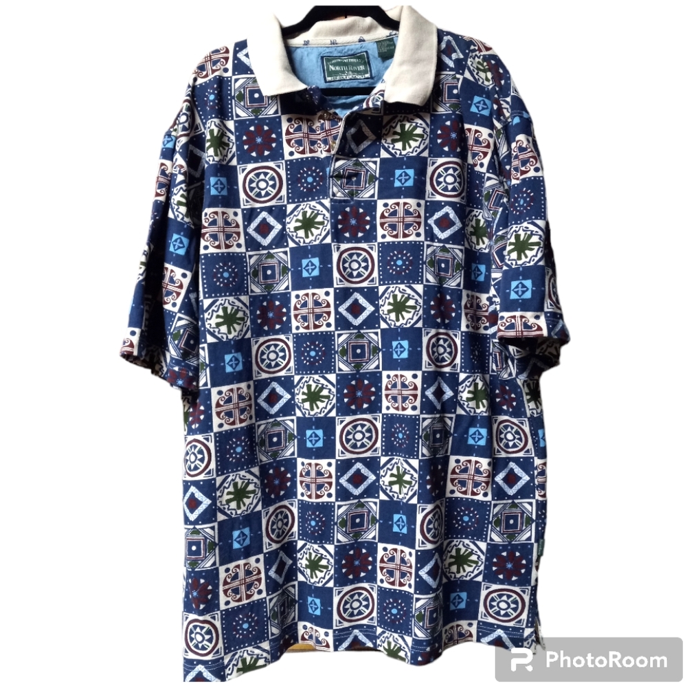 VTG 90s North River 1XLT Golf Polo All Over Print Like New Classic Dad Shirt